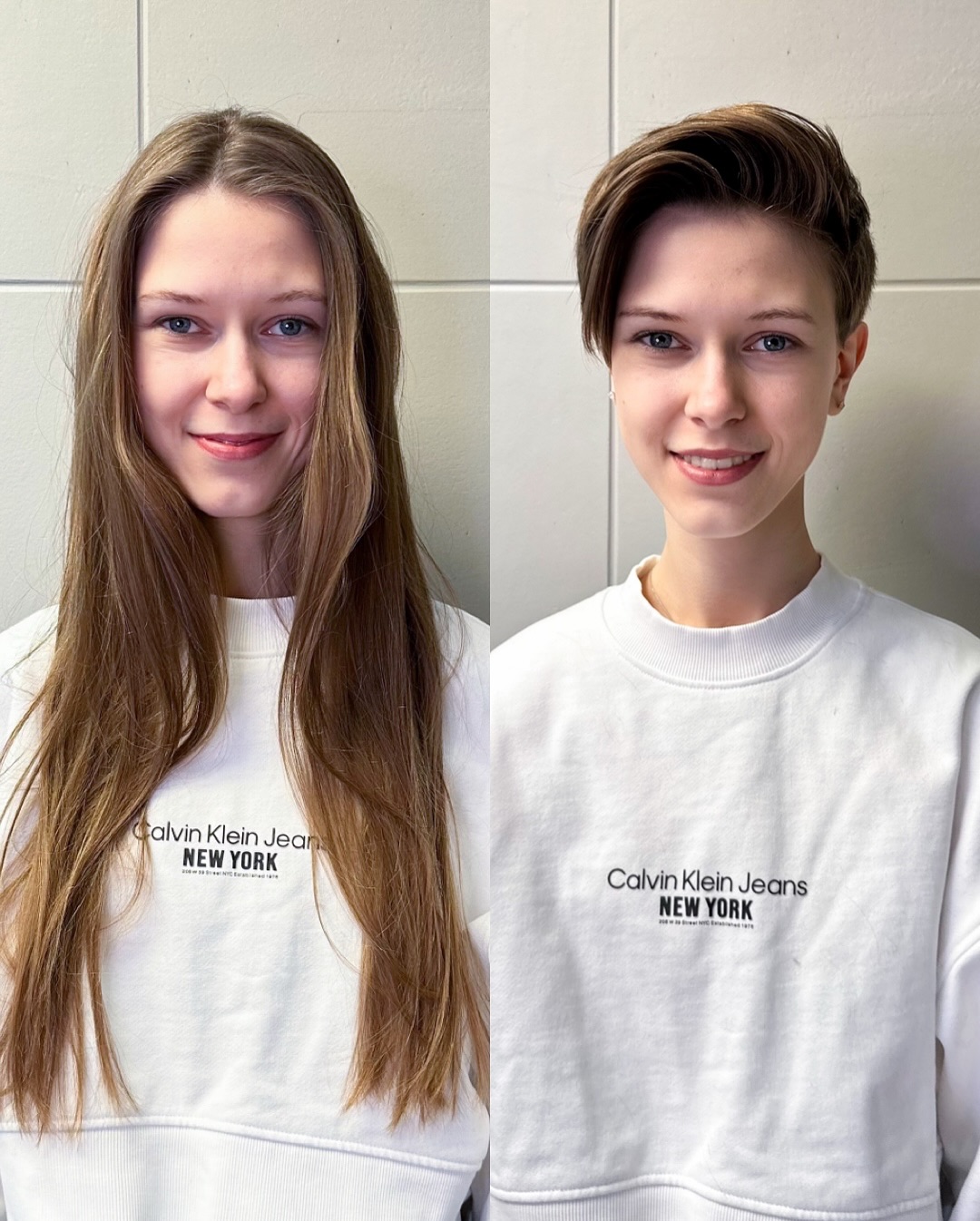 Sleek Side-Parted Brunette Bob and Dynamic Short Pixie