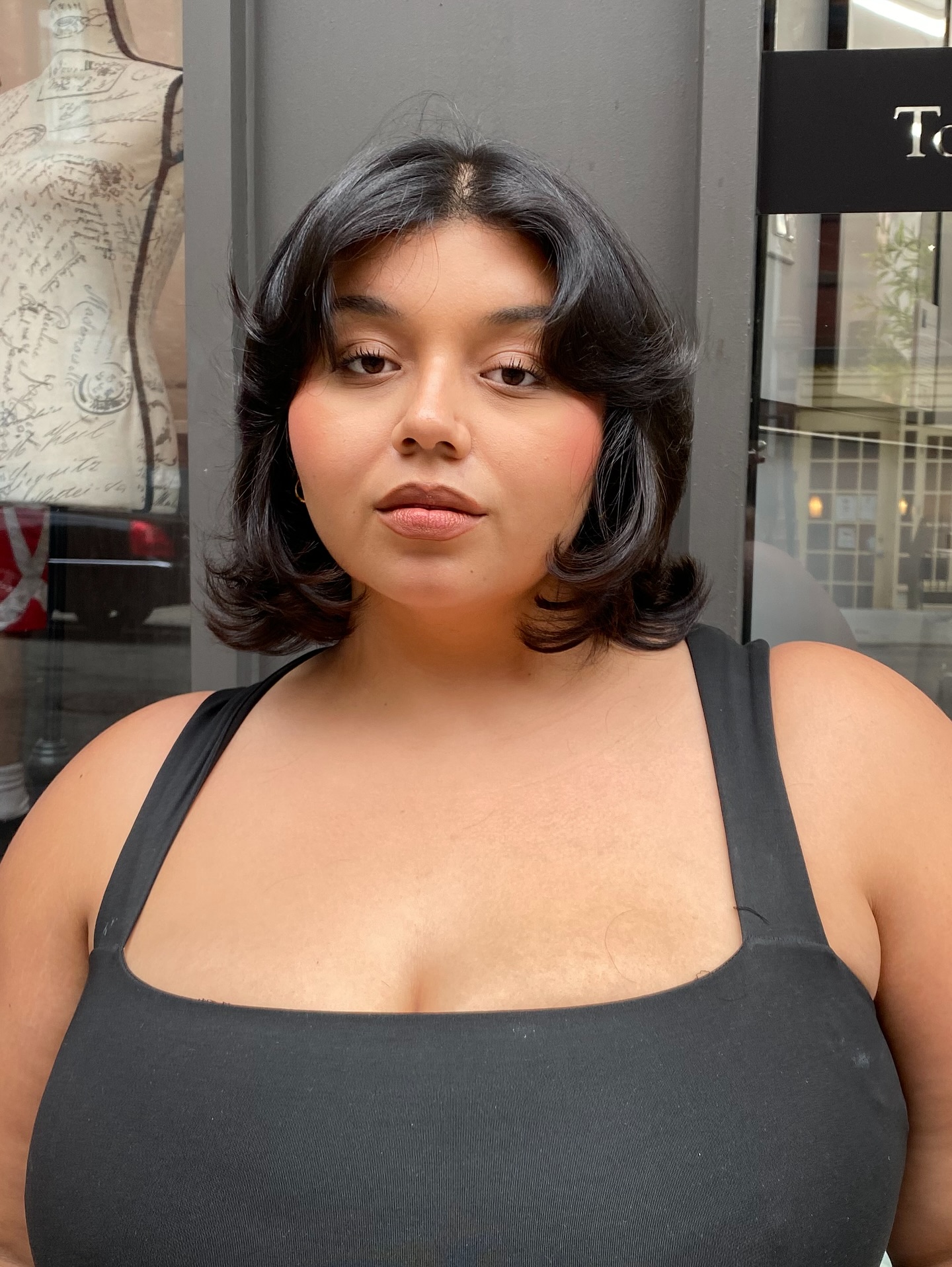 Soft Black Waves with Face-Framing Bangs