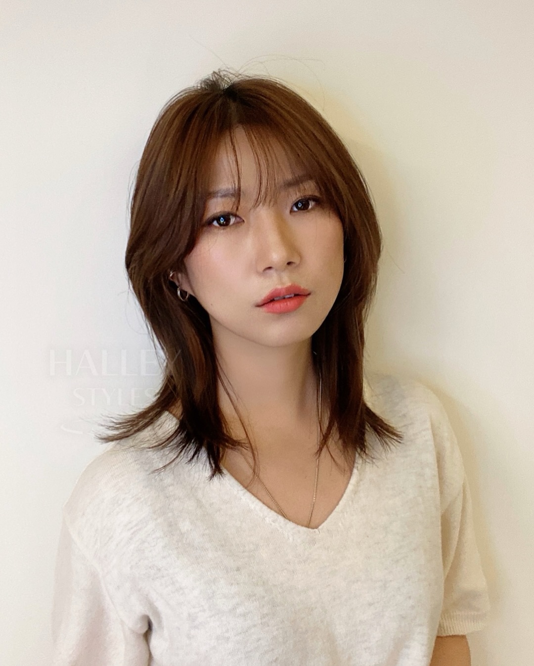 Textured Chestnut Bob with Swooping Bangs