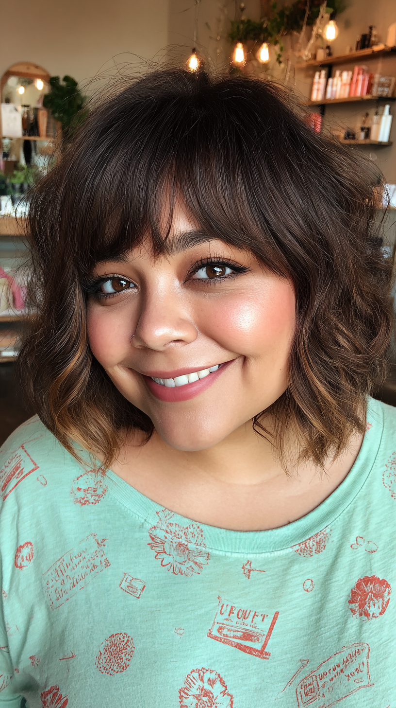 Textured Wavy Bob with Playful Bangs