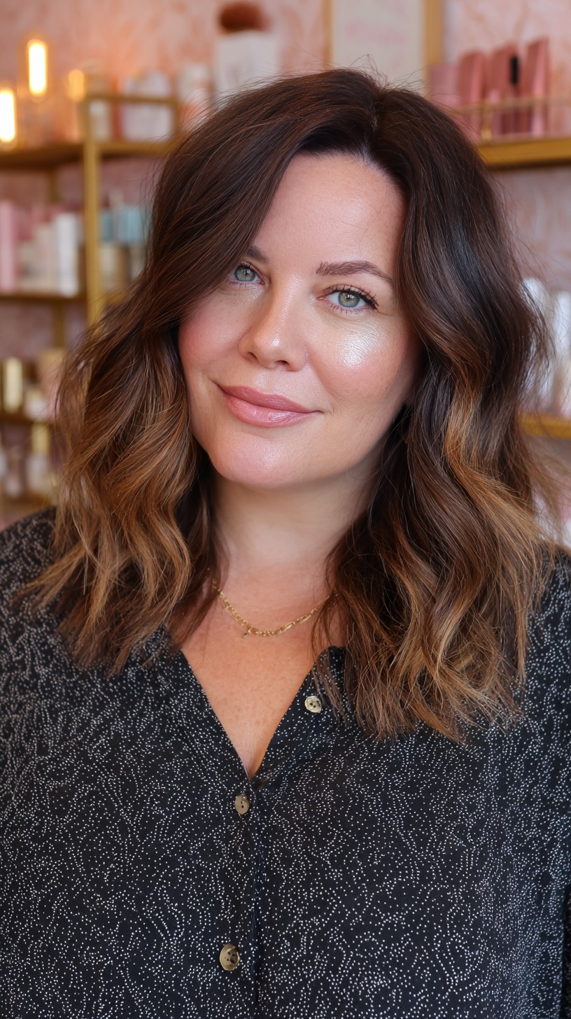 Brunette Beach Waves with Soft Highlights