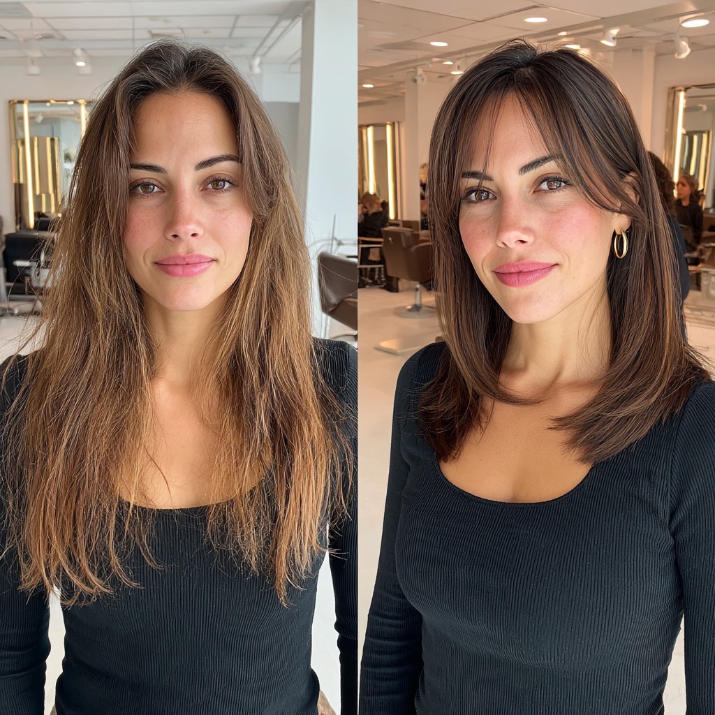 Chic Brunette Transformation with Face-Framing Layers