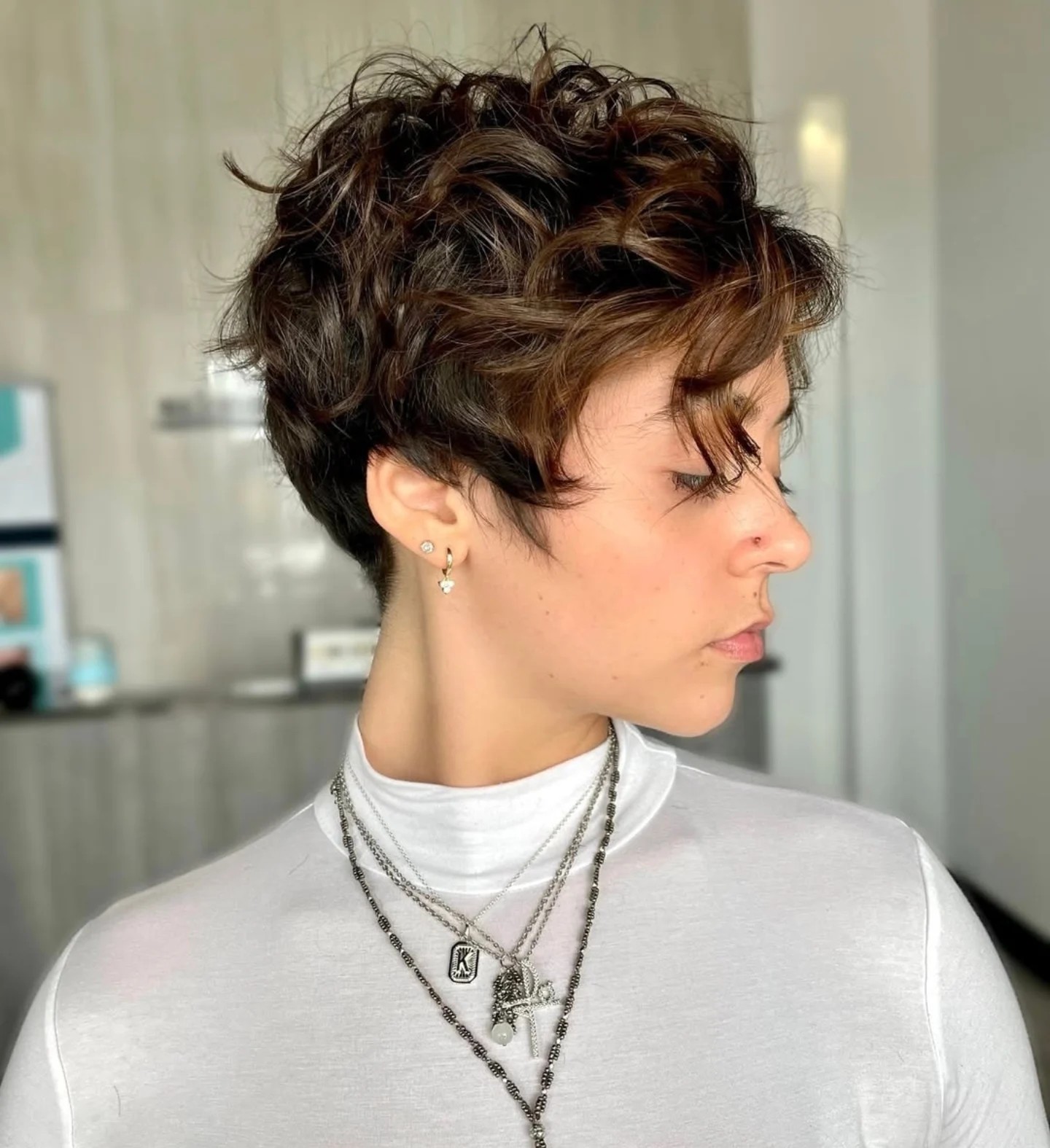 Deep-Chocolate Wavy Tousled Pixie with Side-Swept Fringe