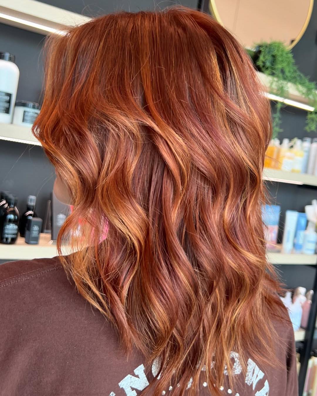 Fiery Copper Auburn Waves with Gentle Layers