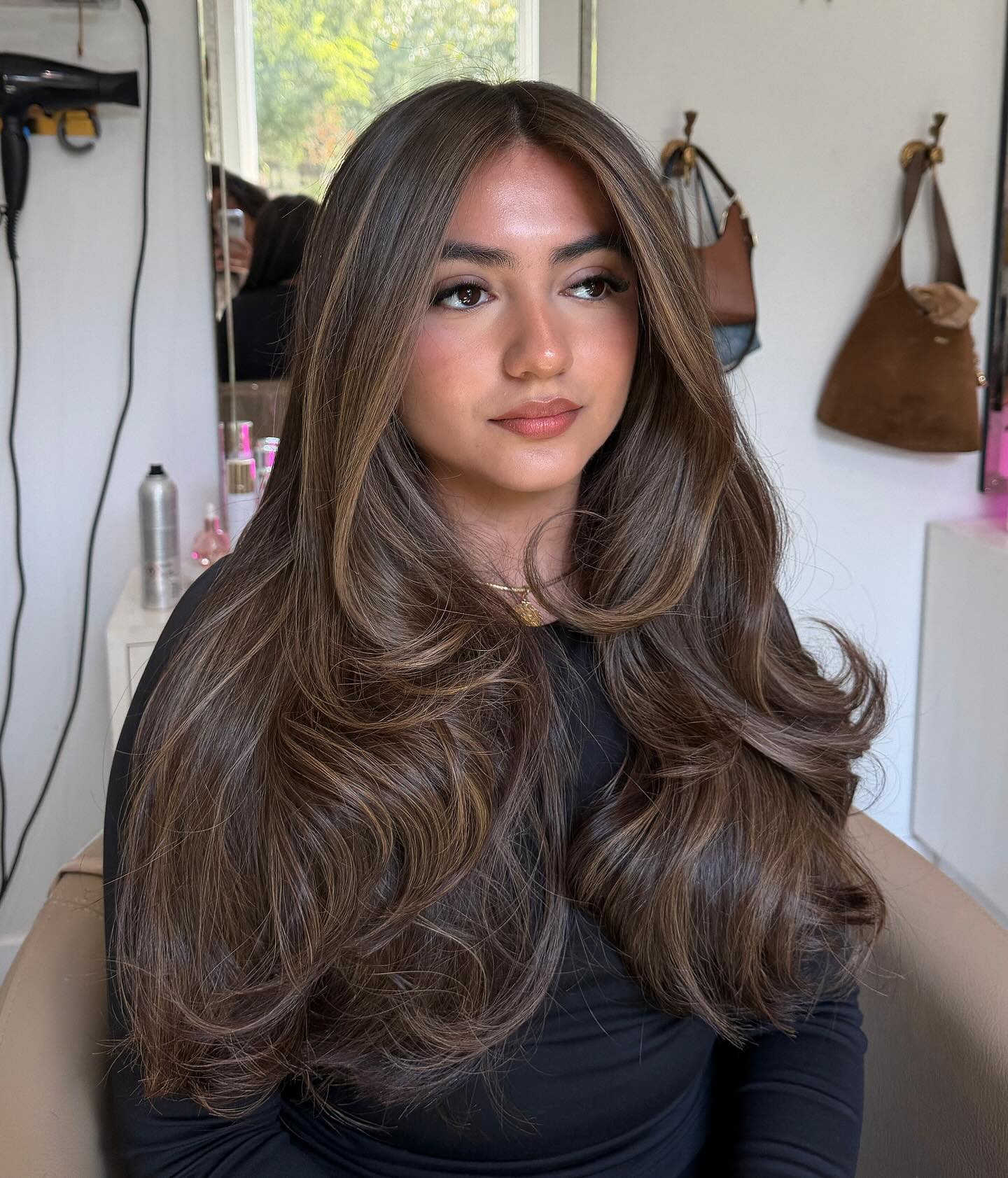 Glossy Chestnut Waves with Voluminous Ends