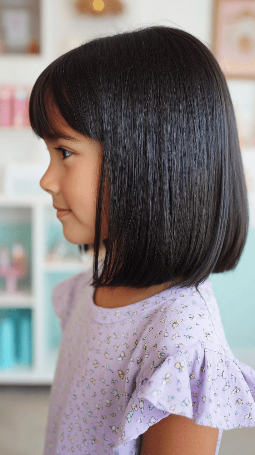 Glossy Jet Black Blunt Bob with Straight Cut Bangs