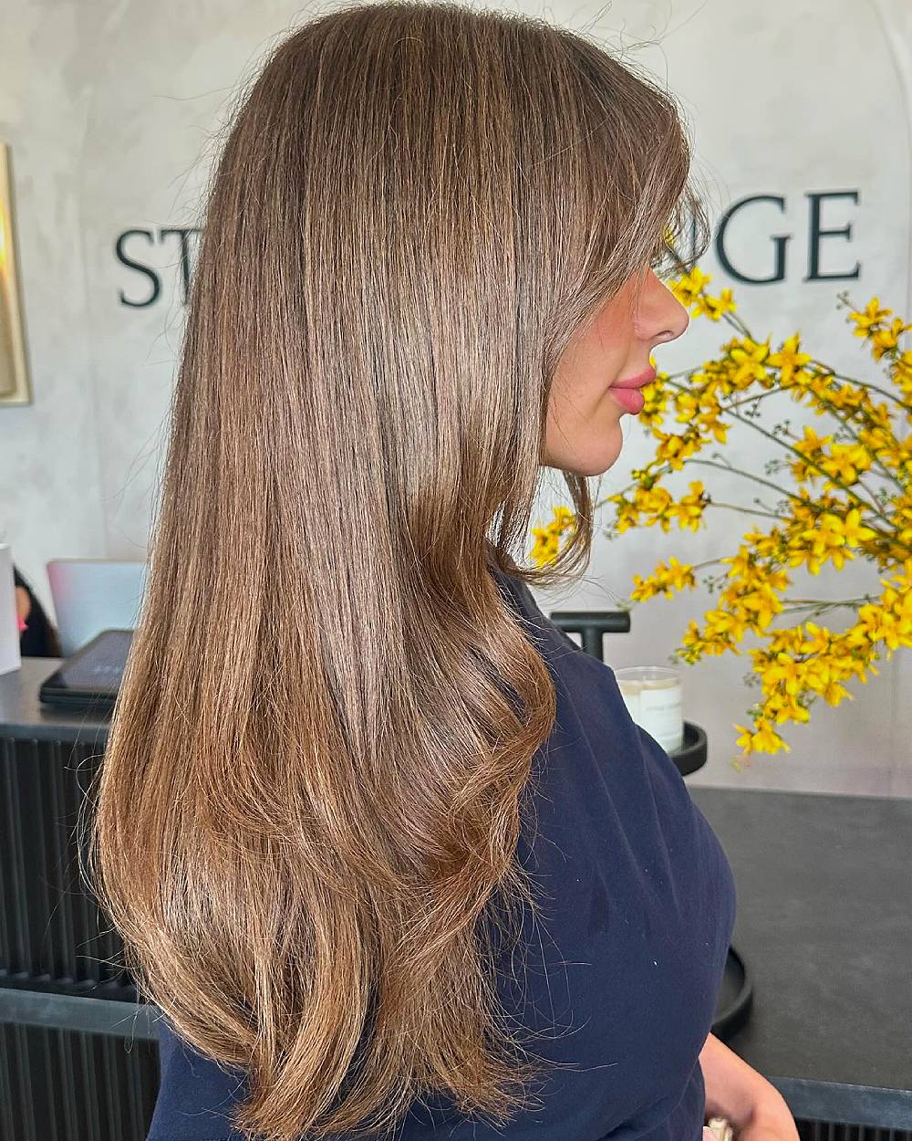 Cabello castaño claro brillante con capas suaves