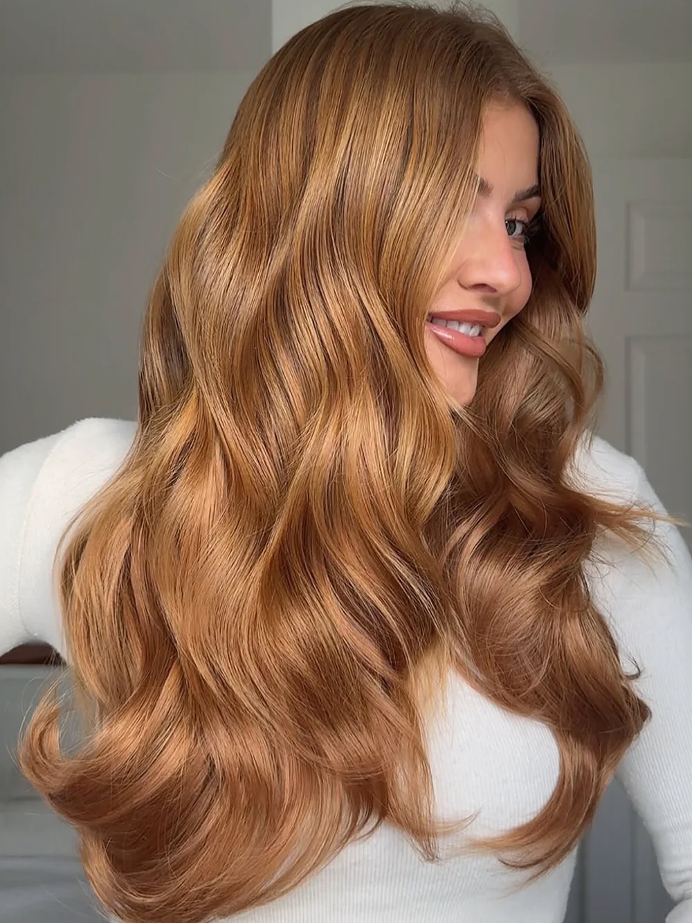 Luminous Long Auburn Curls with Seamless Layers
