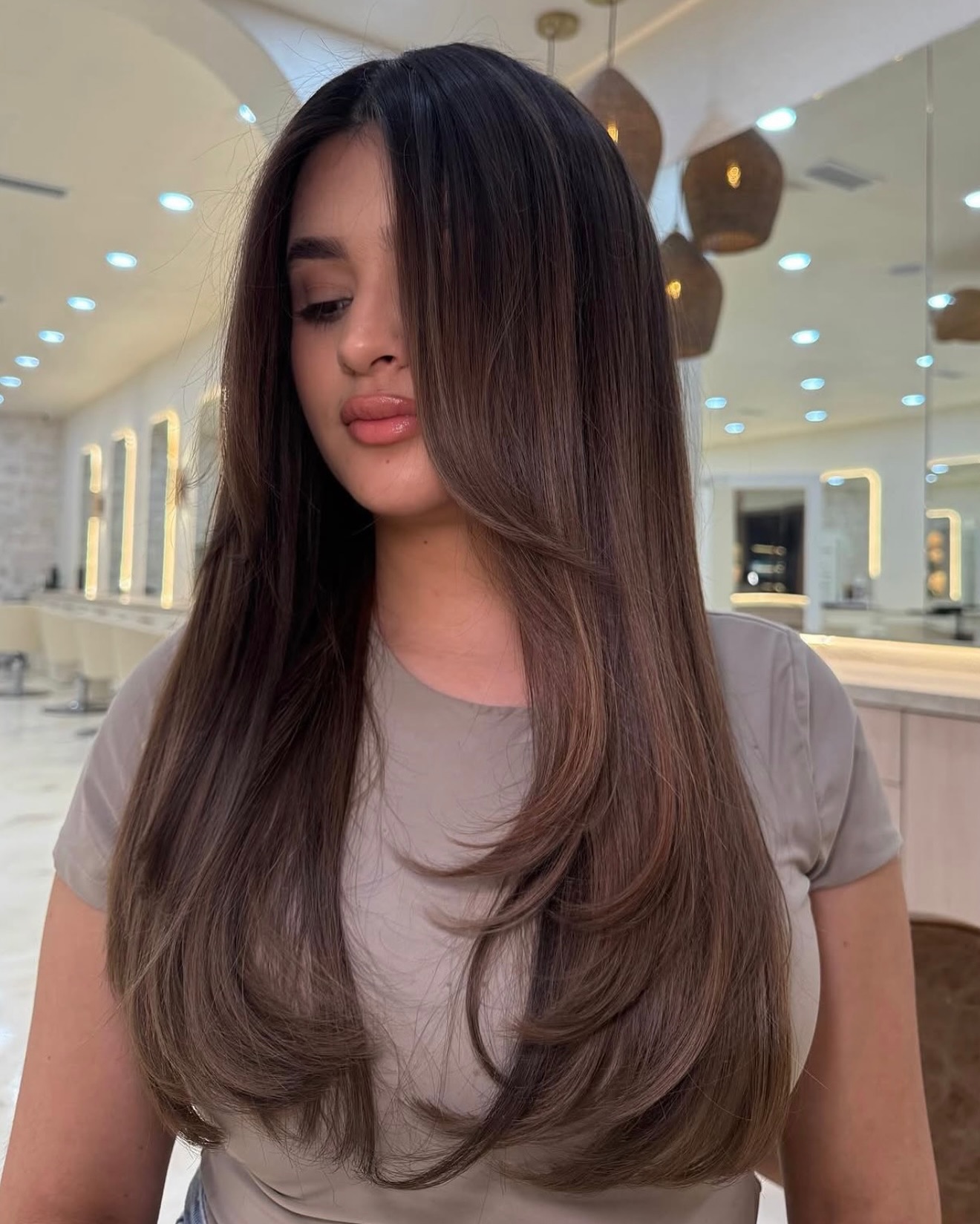 Luxurious Deep Chestnut Layers with Subtle Highlights