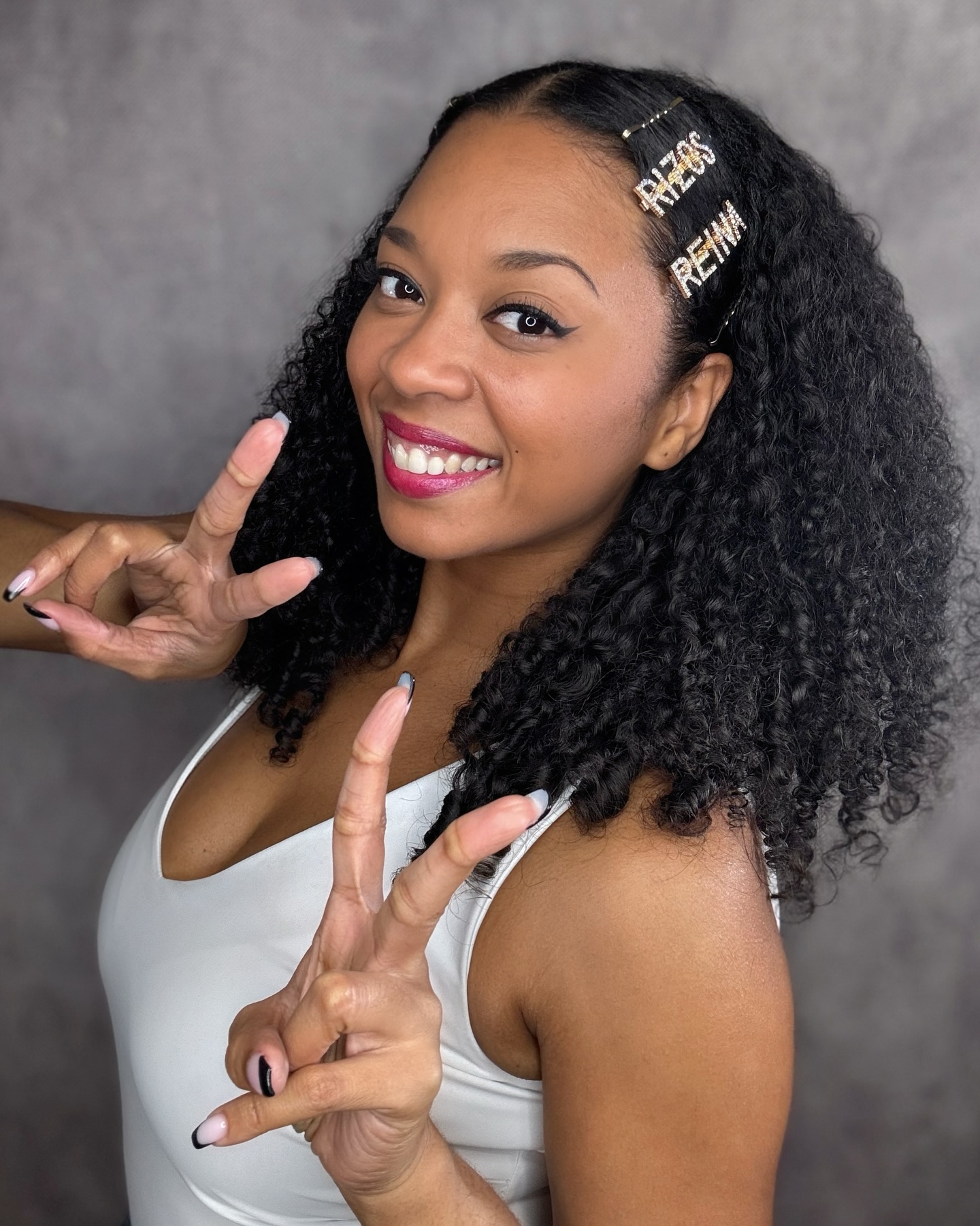 Playful Pin-Adorned Curly Side Sweep