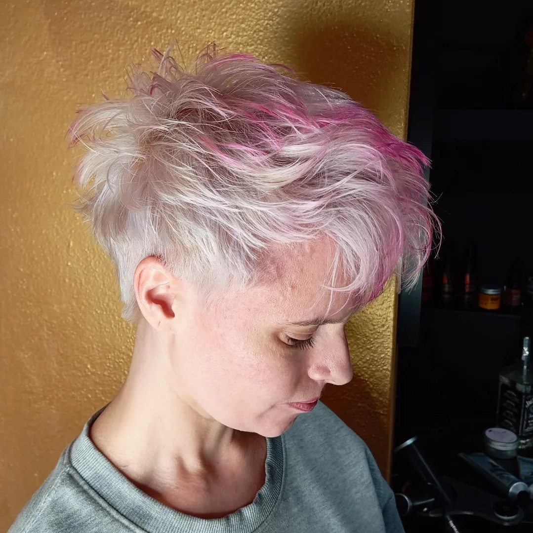 Playful Silver Pixie with Pink Highlights