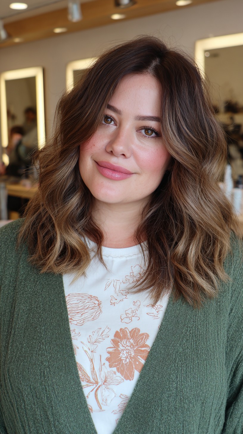 Rich Brunette Waves with Soft Balayage Highlights