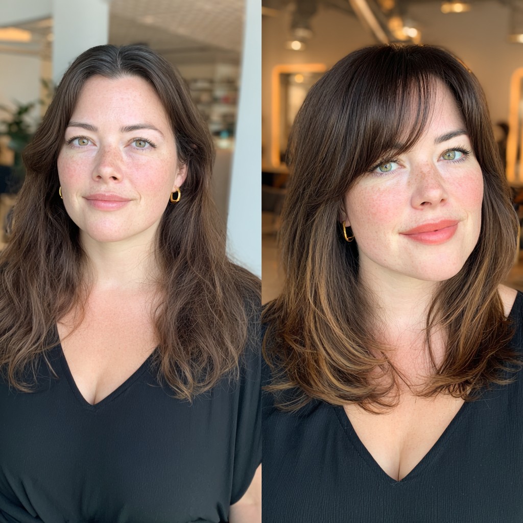 Rich Espresso Layered Cut with Curtain Bangs