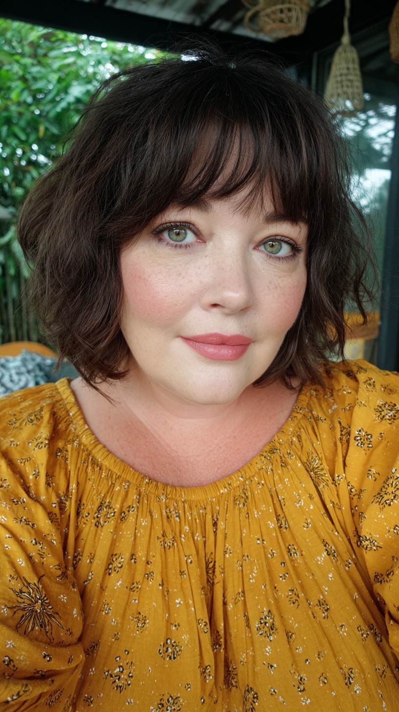 Rustic Brunette Bob with Soft Undone Waves