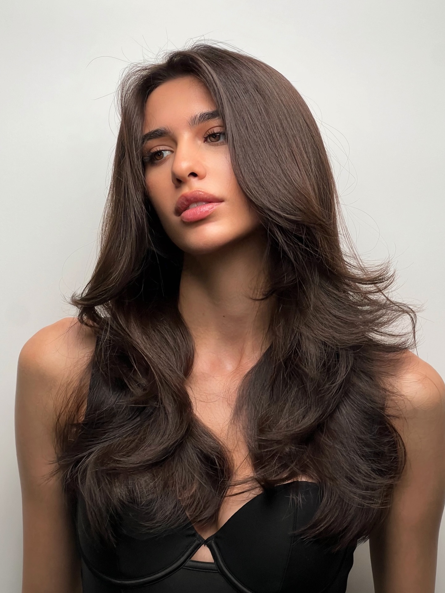 Sleek Chestnut Waves with Billowing Ends