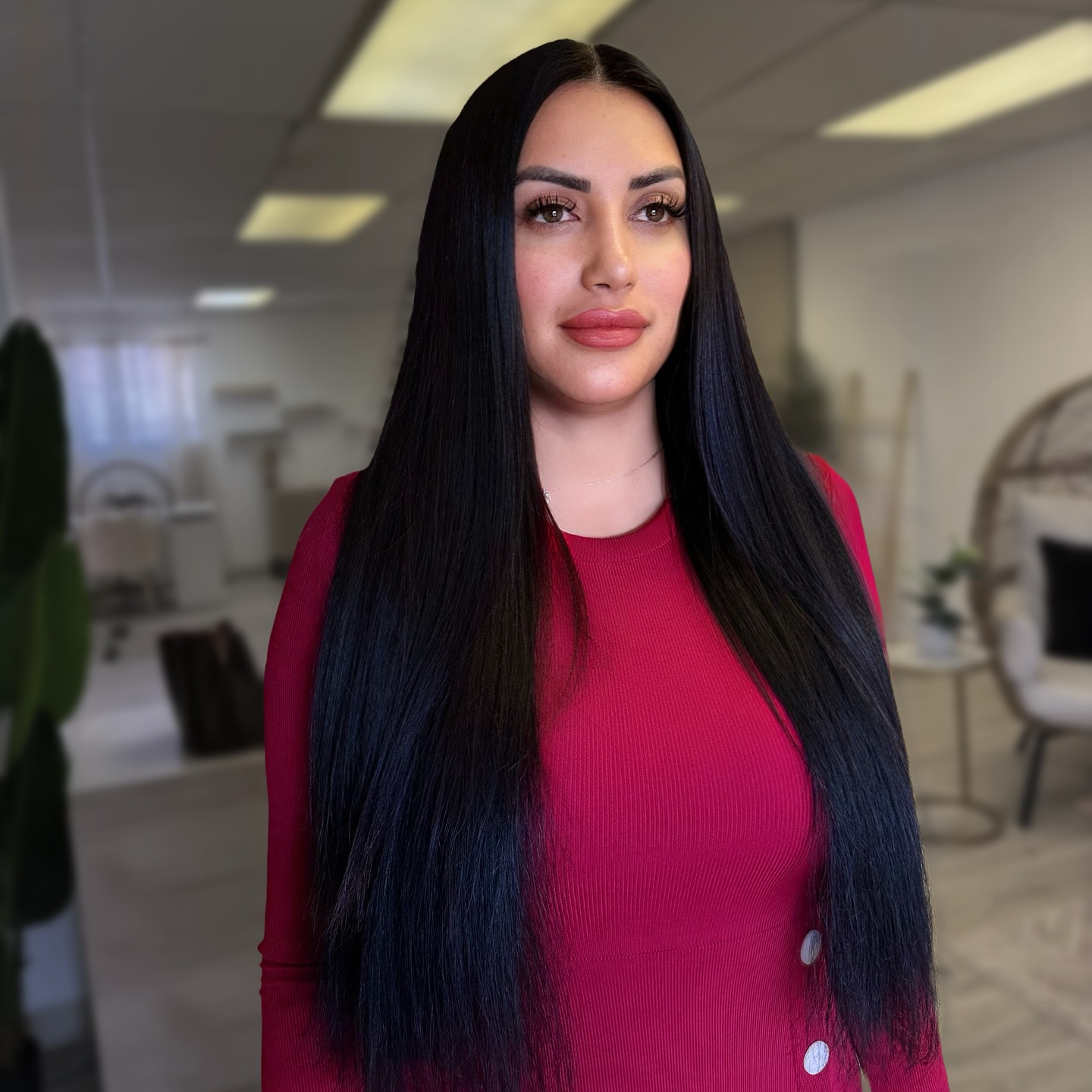 Sleek Midnight Black Long Hair With Subtle Layers