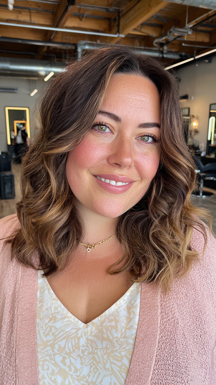 Soft Brunette Cascading Waves with Natural Highlights