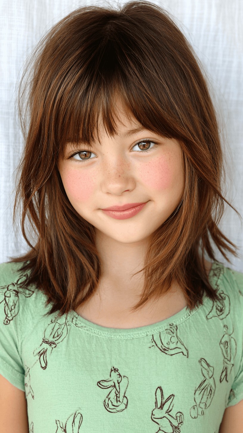 Soft Chestnut Shag with Wispy Bangs