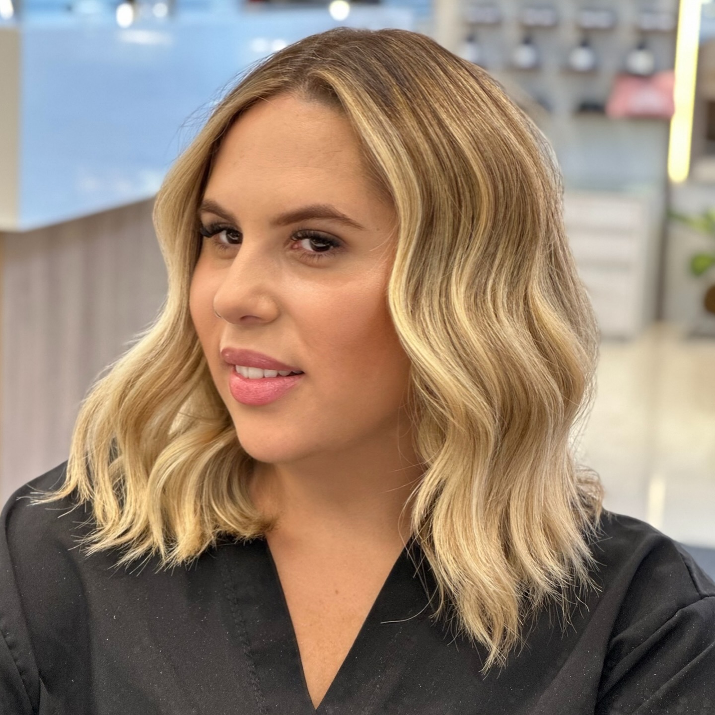 Soft Dimensional Blonde Bob with Textured Waves