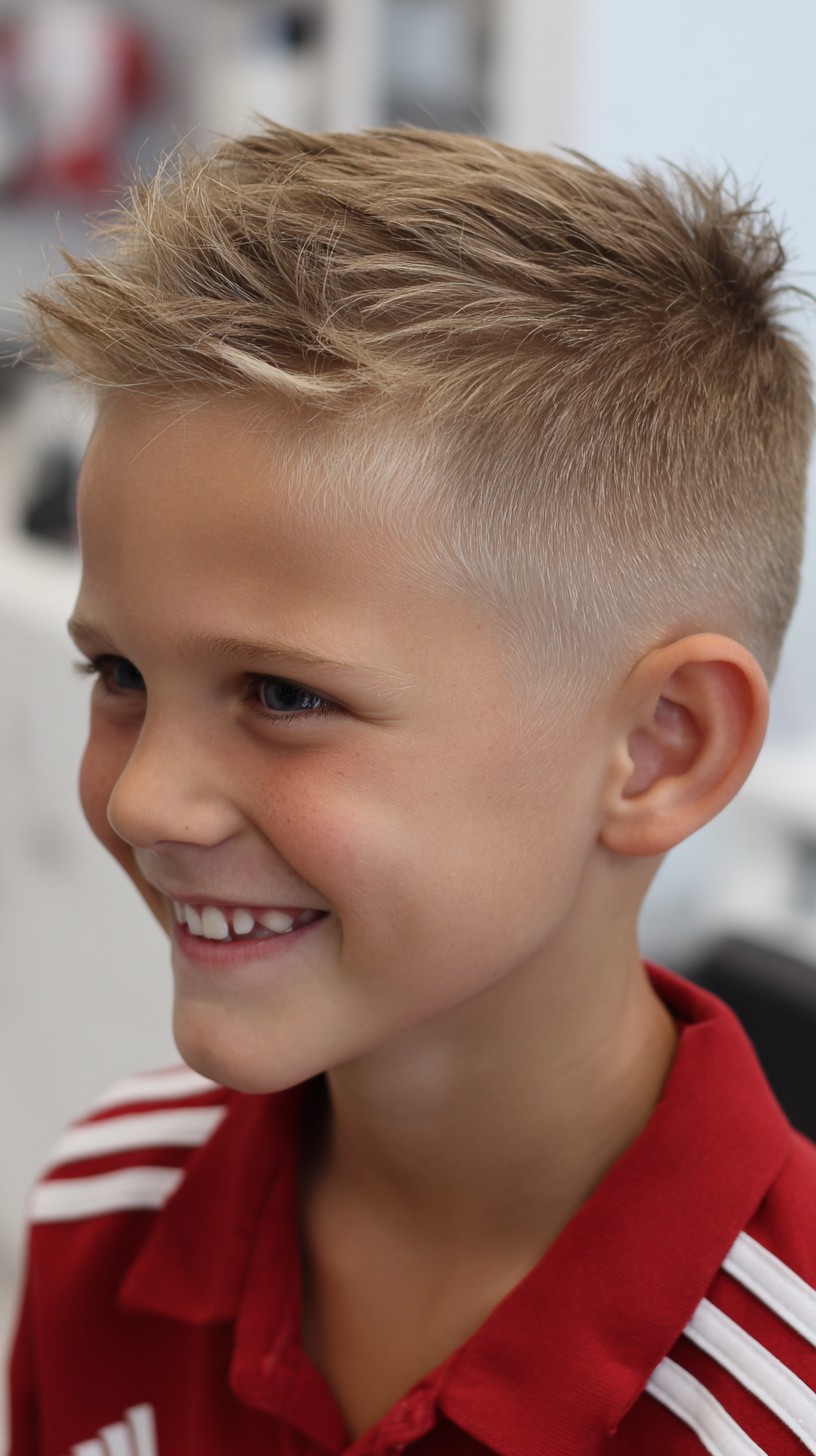 Stilvoller, blonder, zerzauster Kurzhaarschnitt für junge Jungen