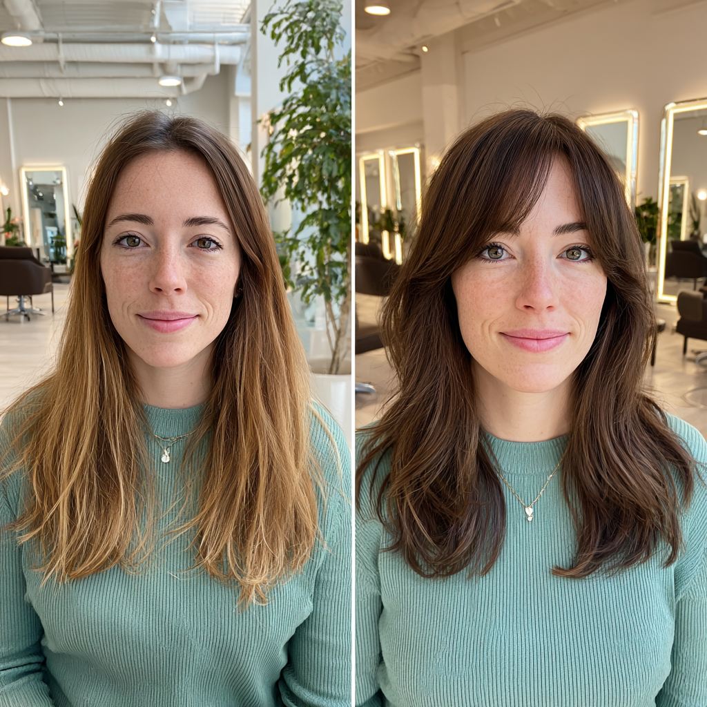 Stylish Mid-Length Cut with Soft Layers and Bangs