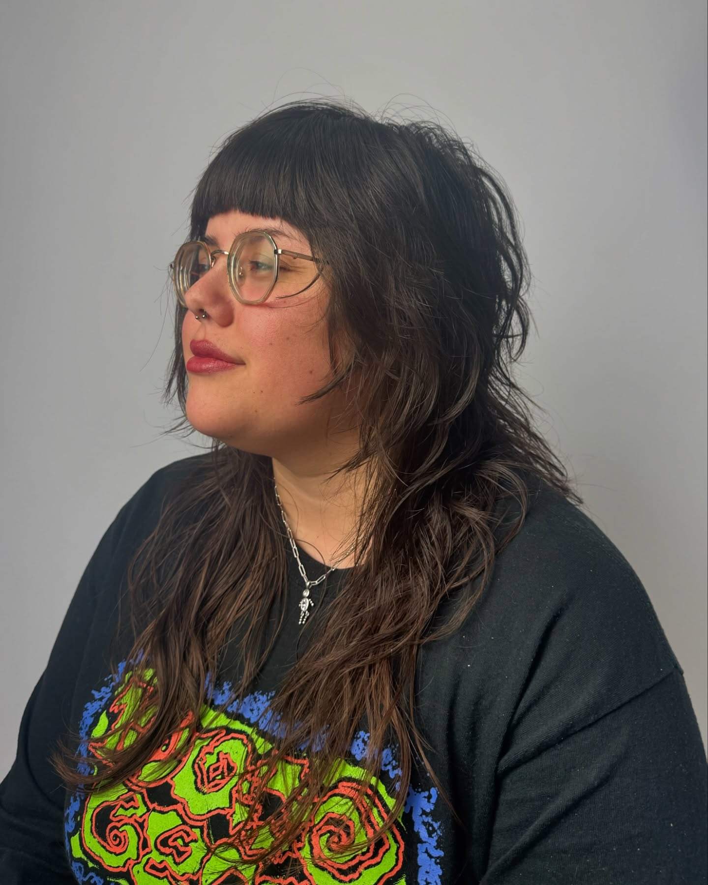 Textured Brunette Lob with Blunt Bangs