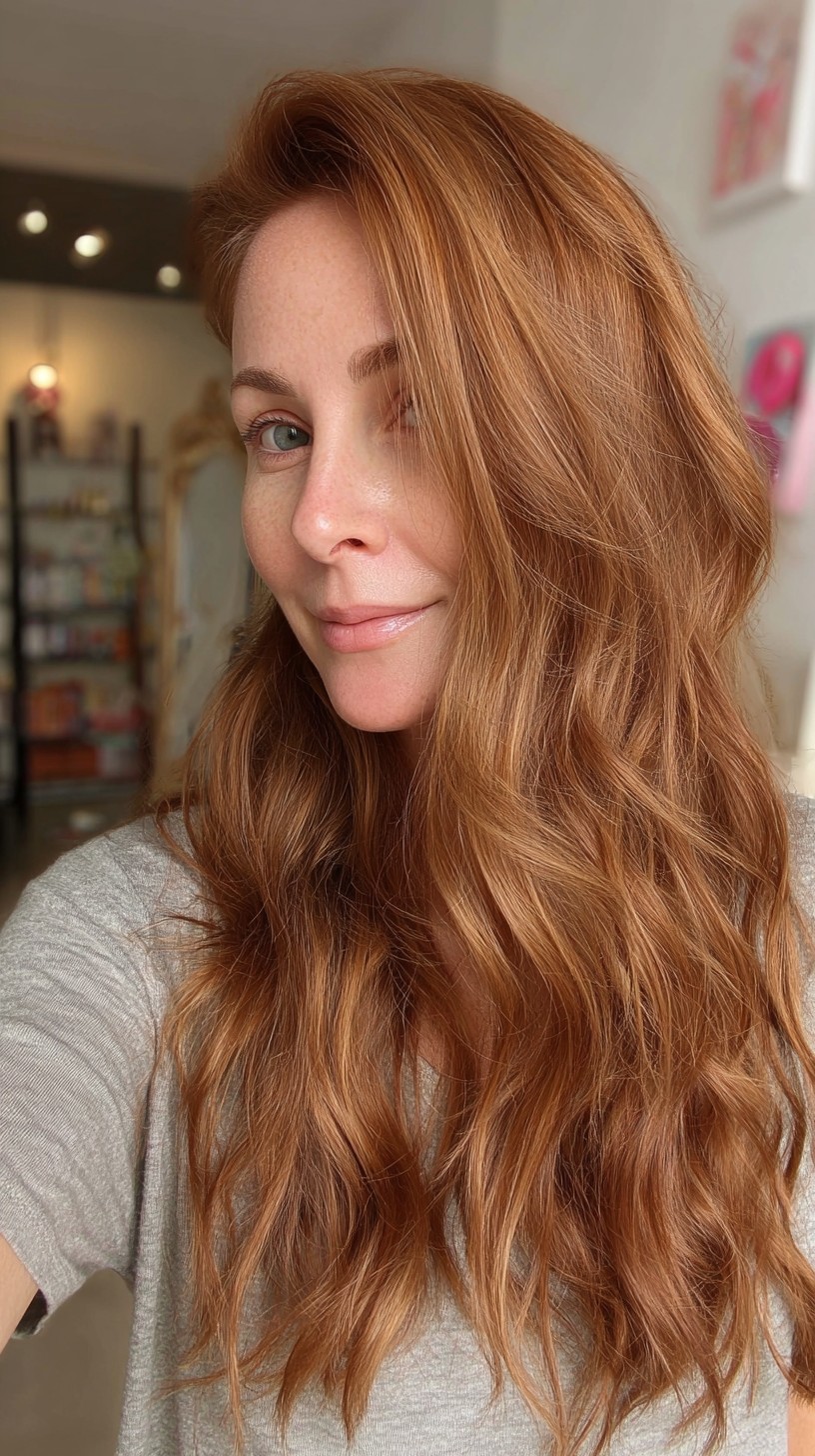Textured Tousled Waves in Natural Warm Auburn