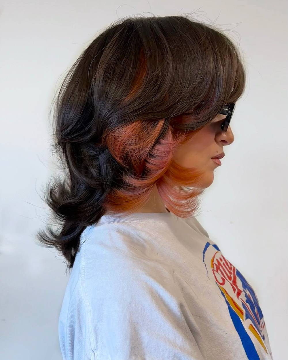 Trendy Mid-Length Shag with Peach Ombre Ends