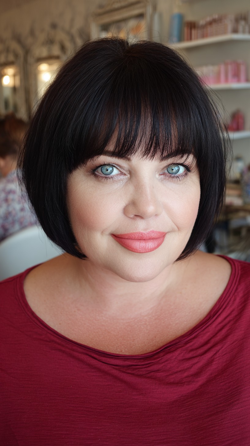Vibrant Onyx Bob with Precision Bangs