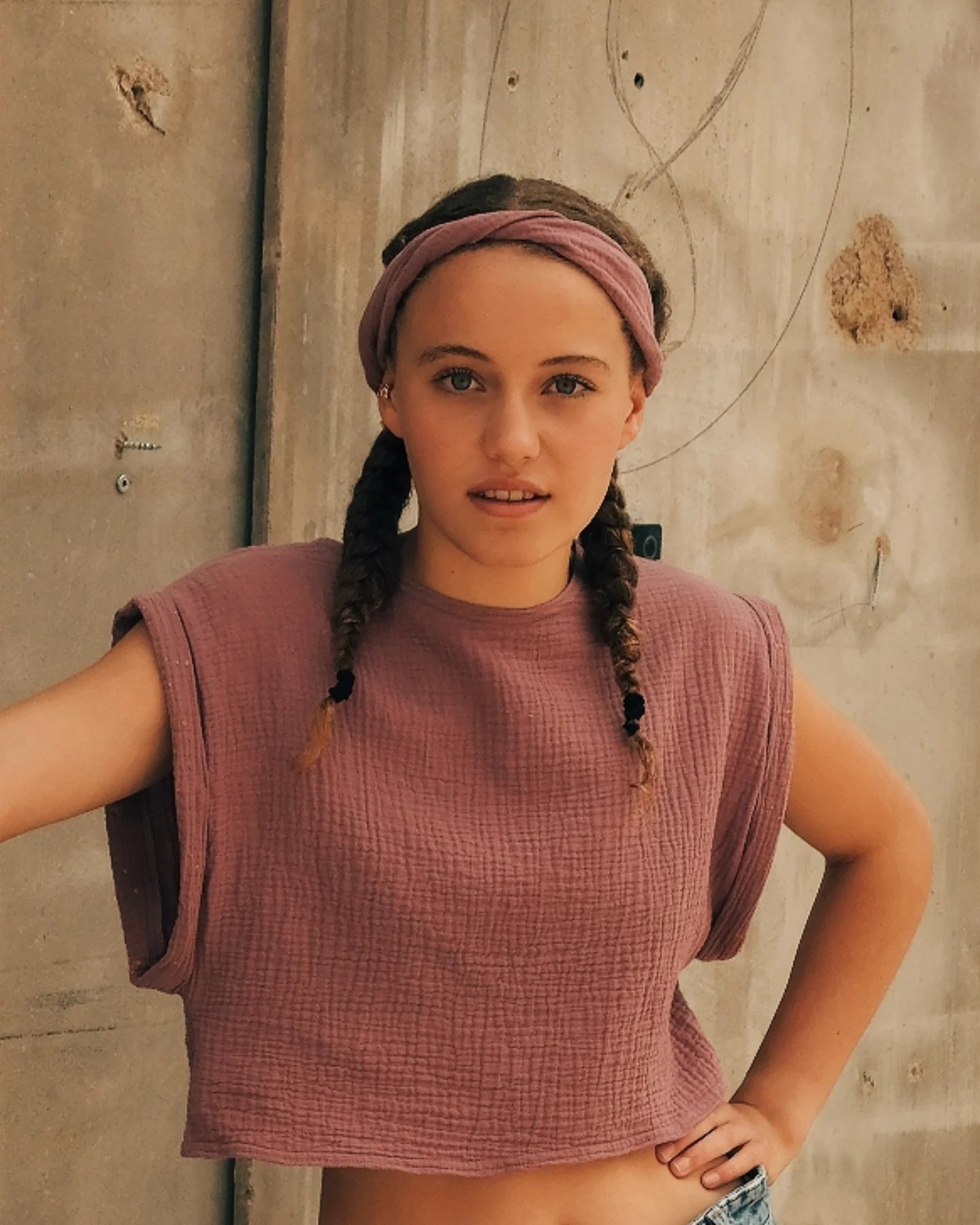 Youthful Braided Pigtails with Mauve Fabric Headband