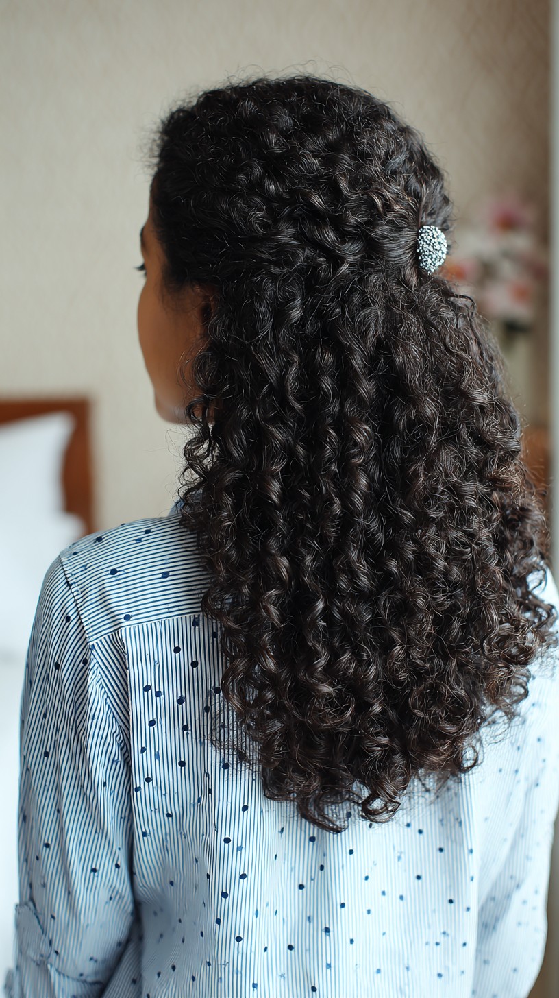 Bezaubernde, lockige Kaskade mit schicker seitlicher Brosche