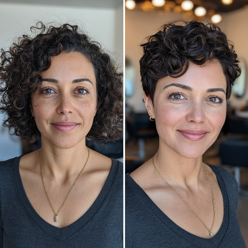Chic Curly Tapered Cut with Bold Bangs