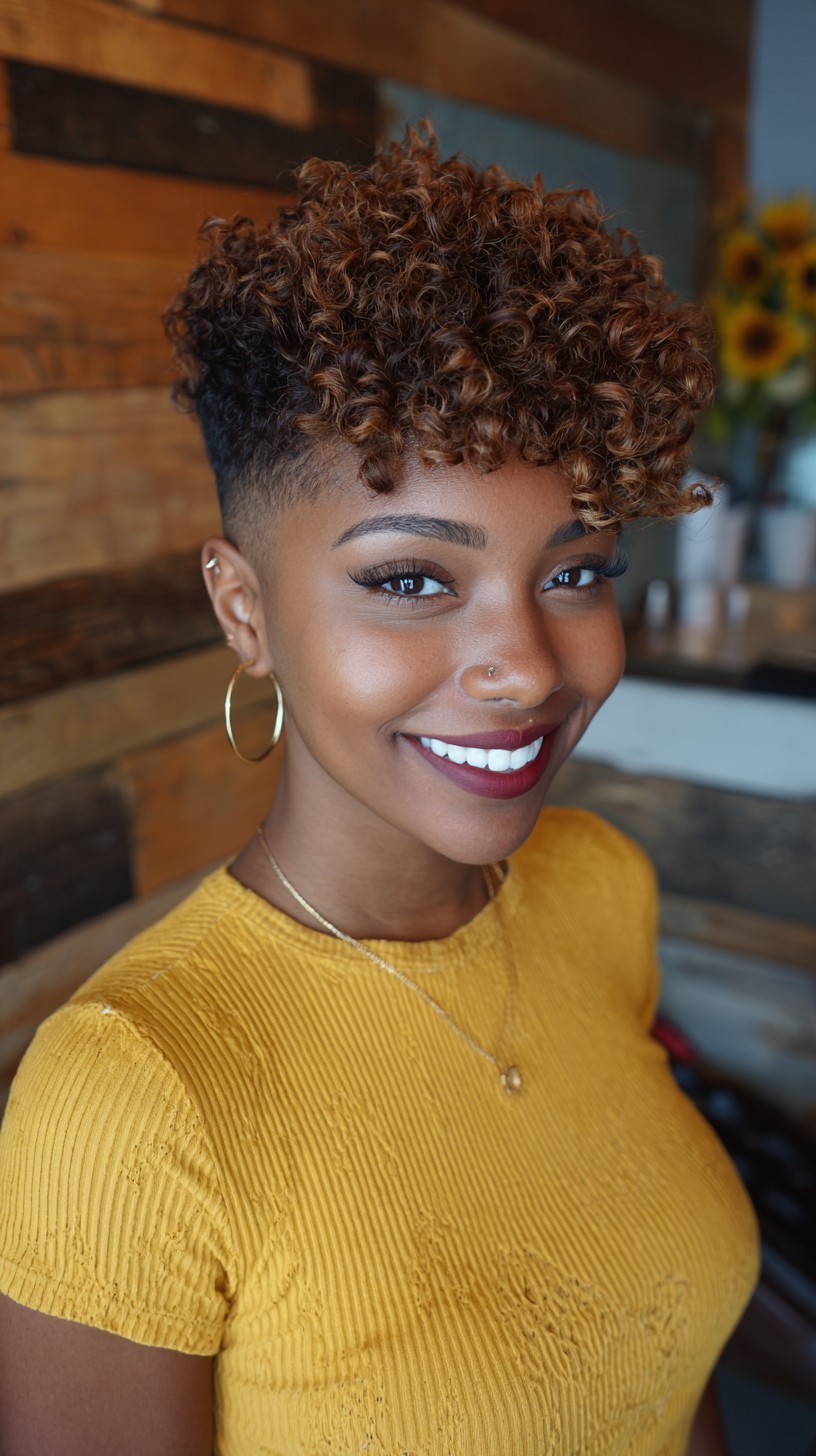 Curly Tapered Pixie with Bold Undercut