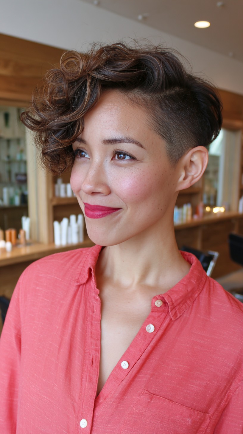 Dynamic Side-Swept Curls with Tight Undercut