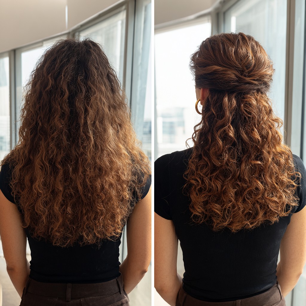 Effortless Auburn Tresses in a Textured Half-Up Twist