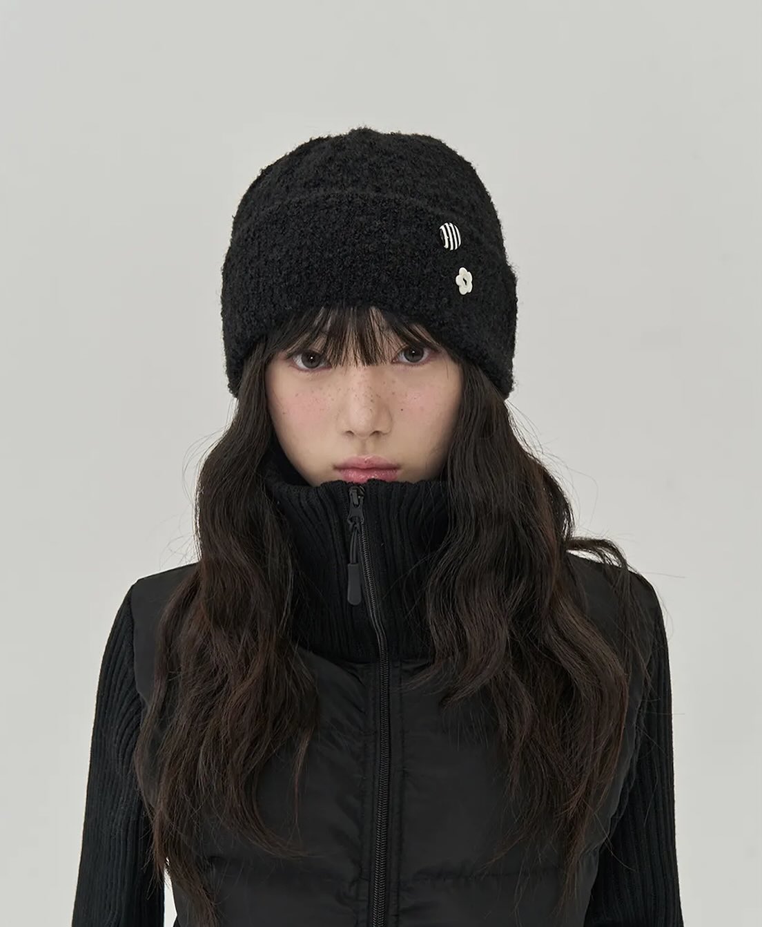 Effortlessly Textured Long Layers with Cute Black Beanie