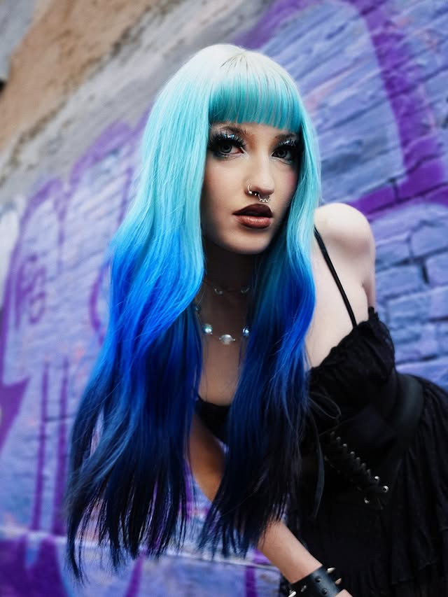 Electric Blue Teal Gradient with Bangs