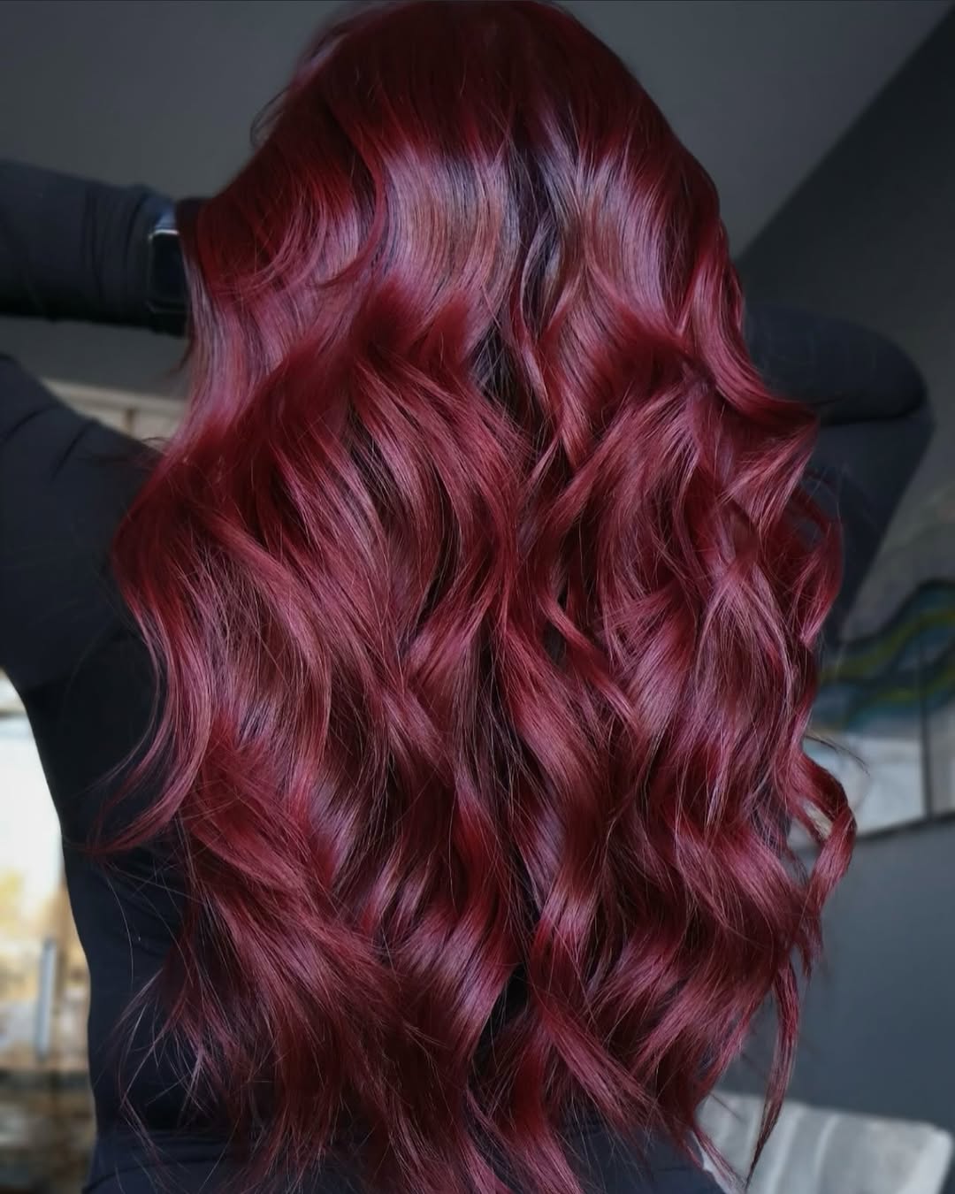 Glamorous Flowing Red Cherry Curls with Subtle Layers