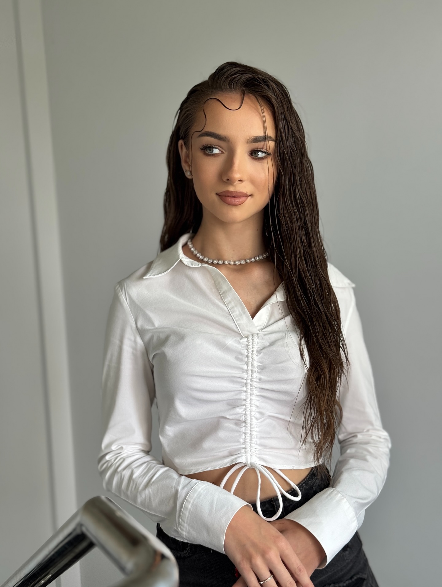 Glistening Chestnut Locks with Delicate Face-Framing Waves