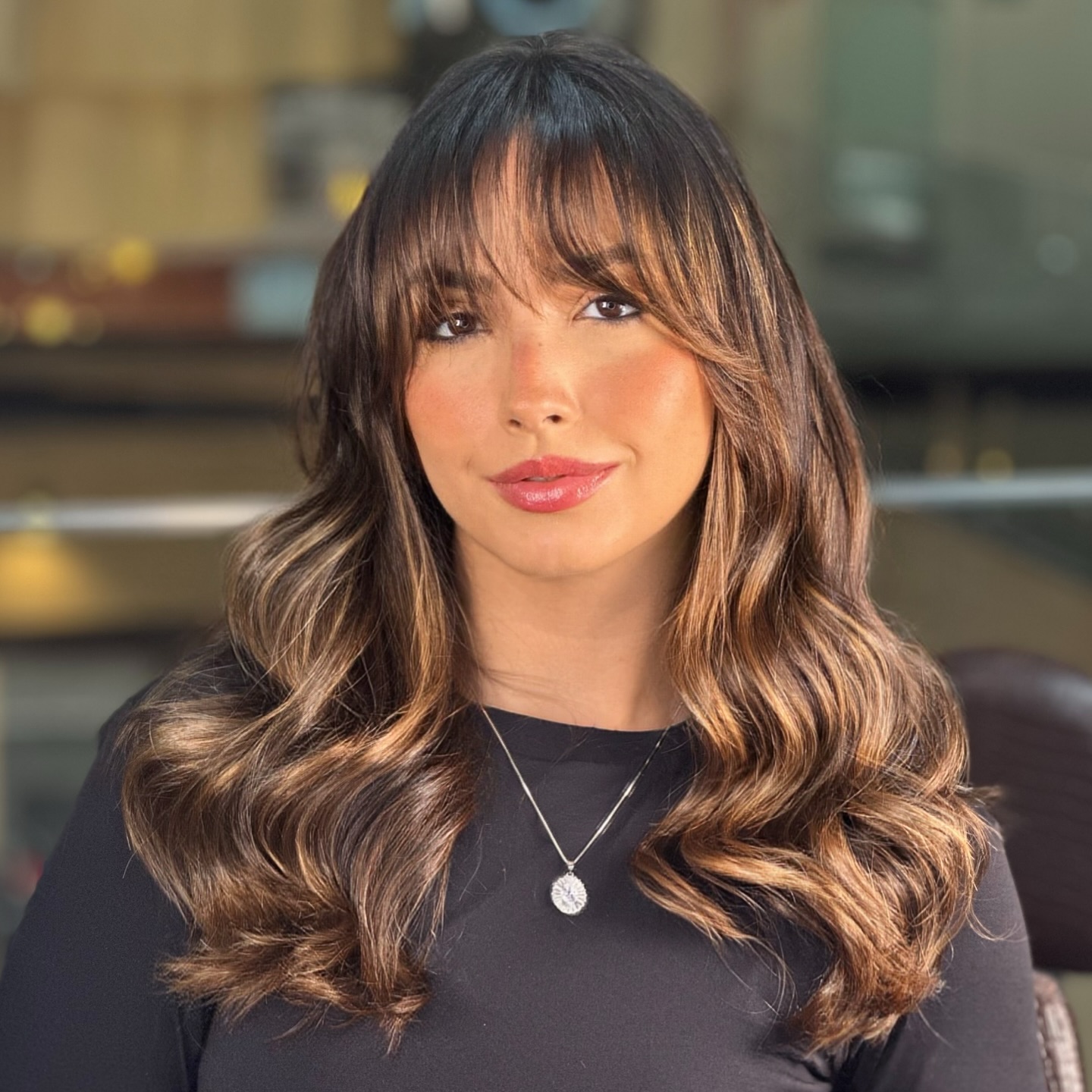 Luscious Caramel Waves with Wispy Bangs