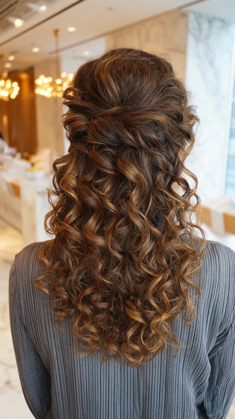 Luxuriöse Karamell-Swirl-Half-Up-Locken