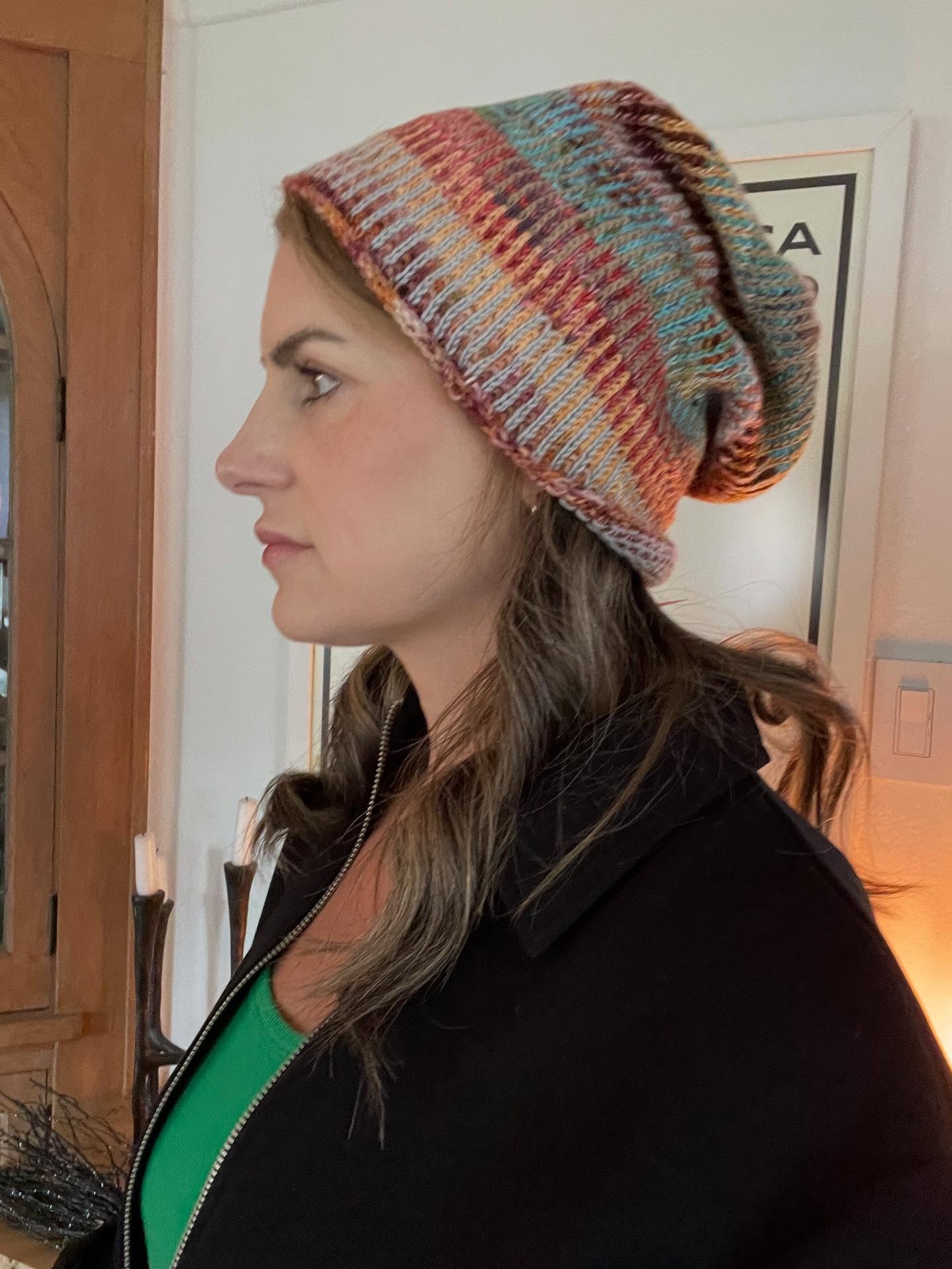 Relaxed Waves with Colorful Knit Slouch Beanie