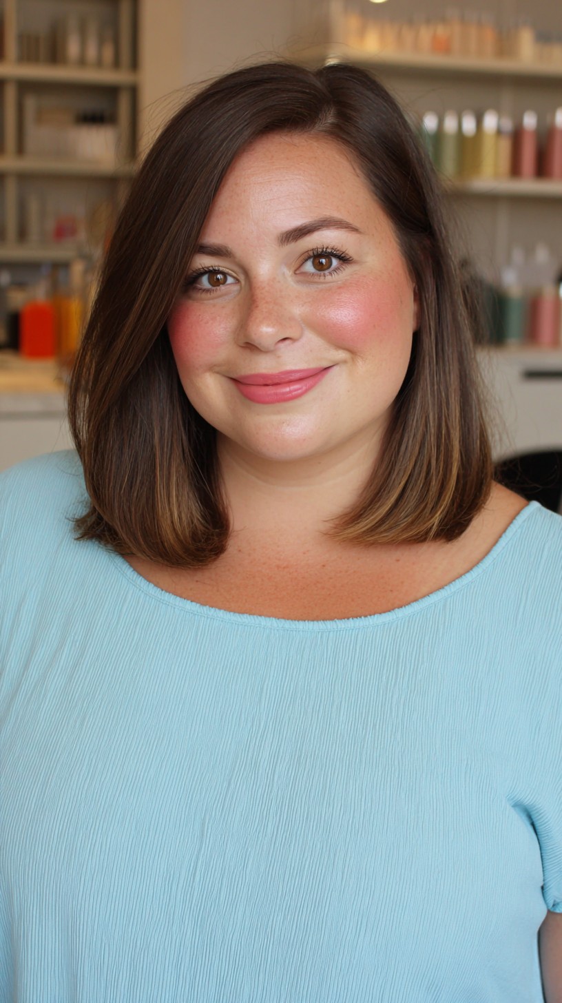 Sleek Chestnut Lob with Soft Curves