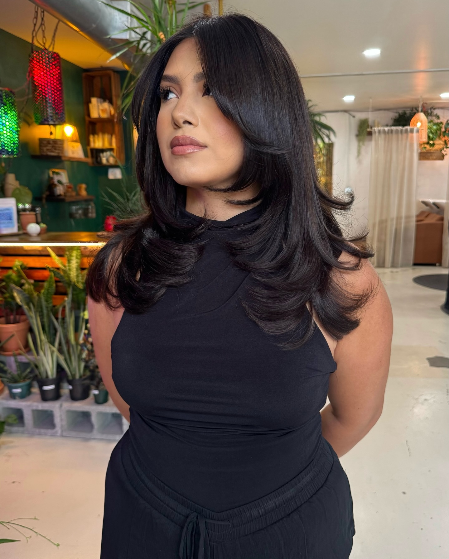 Sleek Midnight Layers with Soft Feathered Ends