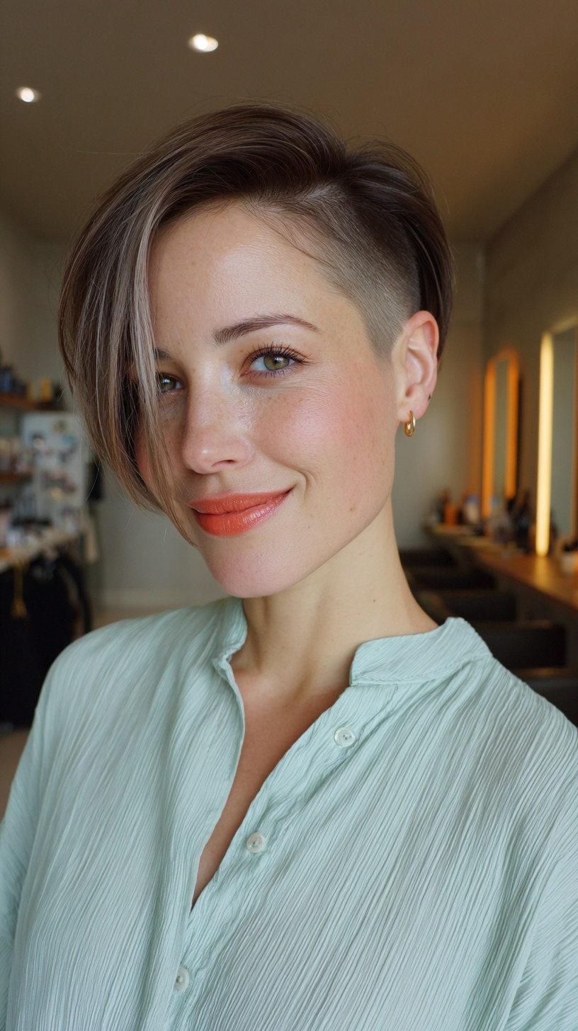 Sleek Side-Swept Pixie with Tapered Nape