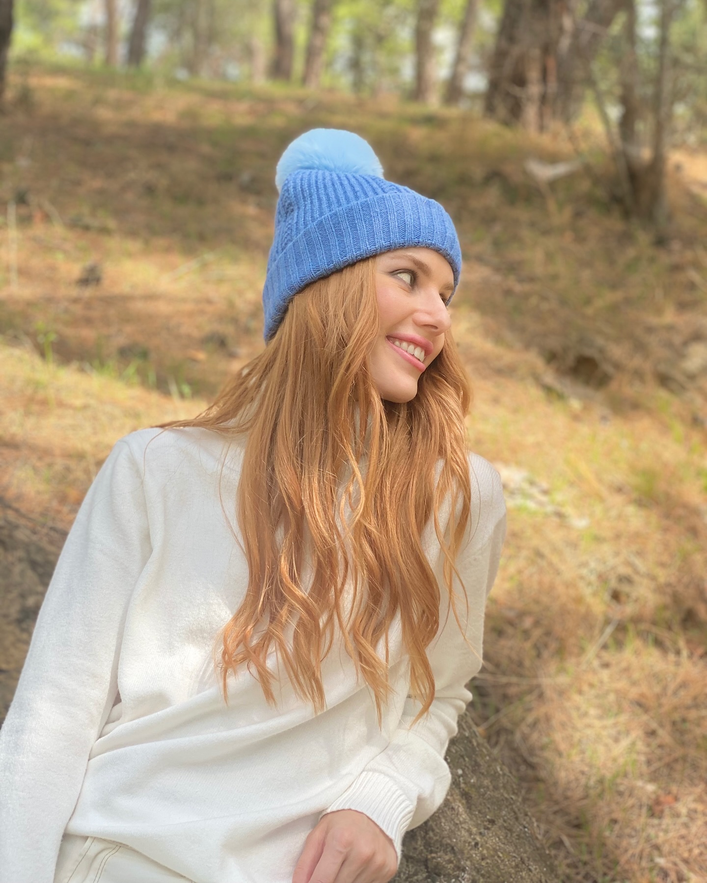 Soft-Copper-Waves-with-Cozy-Blue-Beanie