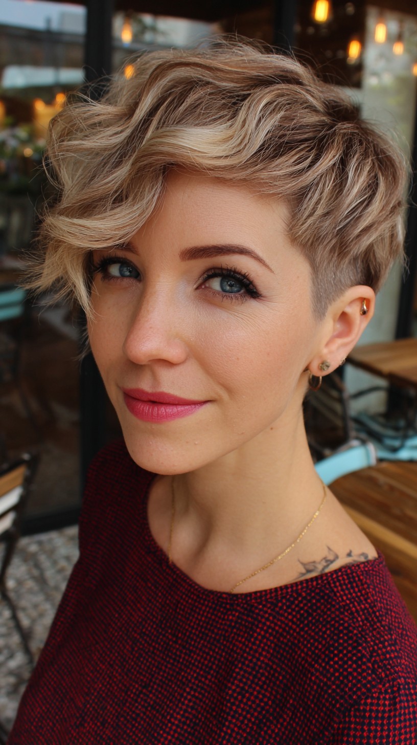 Soft Tousled Waves with Side-Shaved Pixie