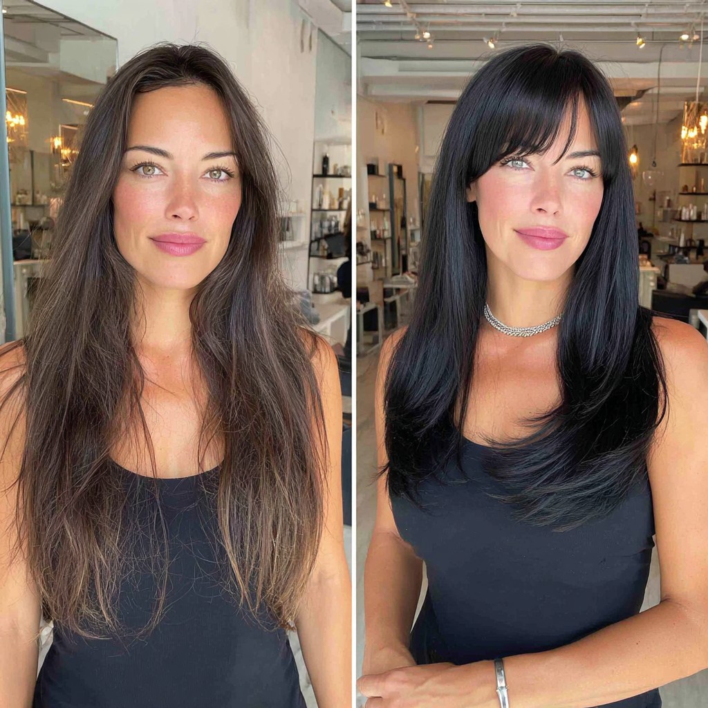 Striking Contrast Black Straight-Cut with Natural Textured Waves