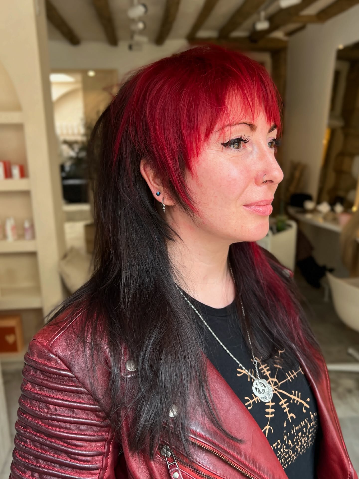 Striking Red and Black Asymmetrical Shag