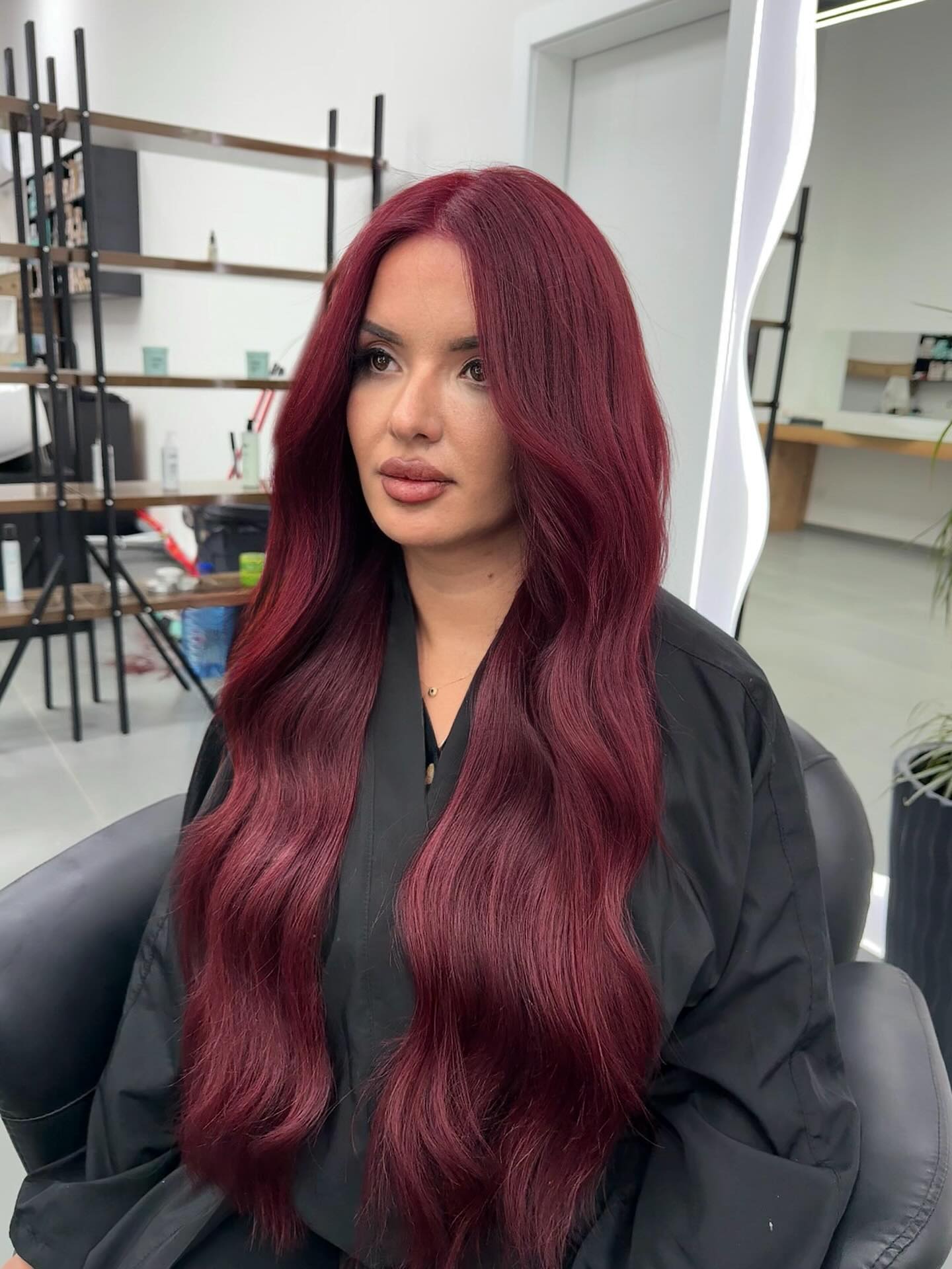 Sultry Red Cherry Tresses with Gentle Waves